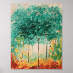 Abstrakte Kunst Landschaftsbäume Malerei, Türkis, Poster