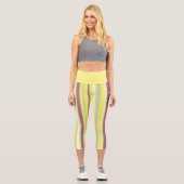 Abstrakte Kunst Lila Grau-Gelb Capri Leggings (Vorderseite)