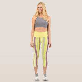 Abstrakte Kunst Lila Grau-Gelb Capri Leggings