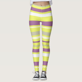 Abstrakte Kunst Lila Graue, gelbe Streifen Leggings