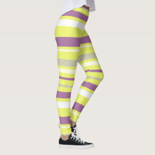 Abstrakte Kunst Lila Graue, gelbe Streifen Leggings