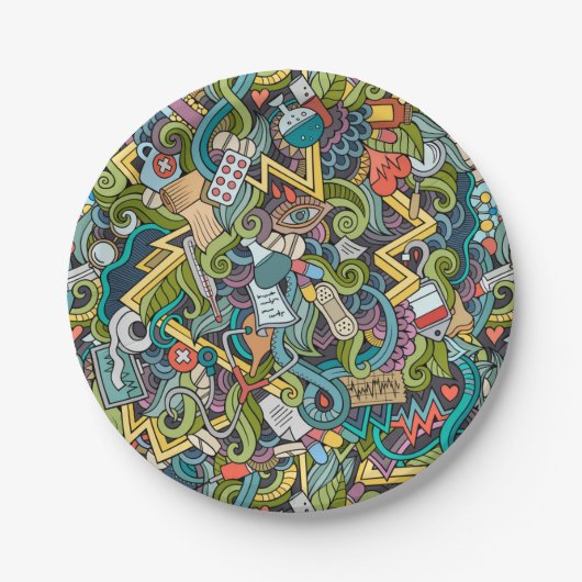 Abstrakte Kunst-medizinisches Ikonen-Muster Pappteller (Vorderseite)