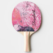 Abstrakte Kunst mit Acrylfarbe gießen | rosa Tischtennis Schläger (Vorderseite)