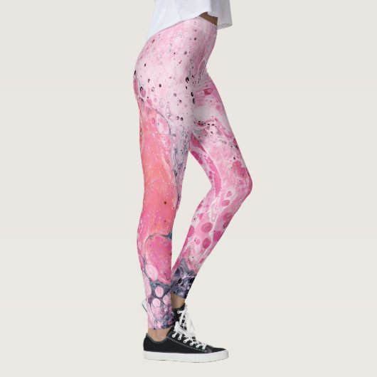 Abstrakte Kunst mit Acrylfarbe | Rosa Schwarz Leggings (Rechts)