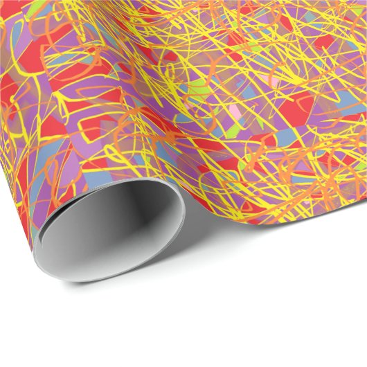 abstrakte Kunst mit gelblicher und blauer Schrift Geschenkpapier (Rolleneckpunkt)