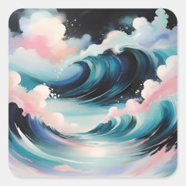 Abstrakte Kunst mit Meereswellen Quadratischer Aufkleber