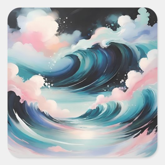 Abstrakte Kunst mit Meereswellen Quadratischer Aufkleber (Vorderseite)