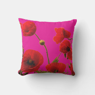 Abstrakte Kunst mit Mohnblumen Orange Heißrosa Flo Kissen