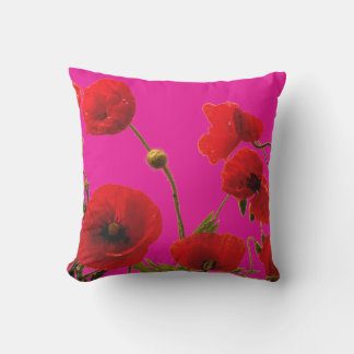Abstrakte Kunst mit Mohnblumen Orange Heißrosa Flo Kissen