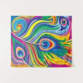 Abstrakte Kunst mit Pfauenfedern Wandteppich (Vorderseite (Horizontal))