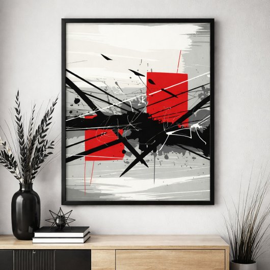 Abstrakte Kunst mit roten Blöcken und schwarzen St Poster