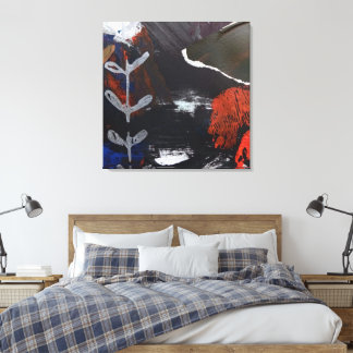 Abstrakte Kunst mit Silber, Kupfer und roten Akzen Leinwanddruck