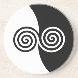 Abstrakte Kunst mit Spiralenkreisen in Schwarz & W Getränkeuntersetzer