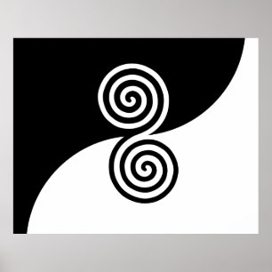 Abstrakte Kunst mit Spiralkreisen in Schwarz und W Poster