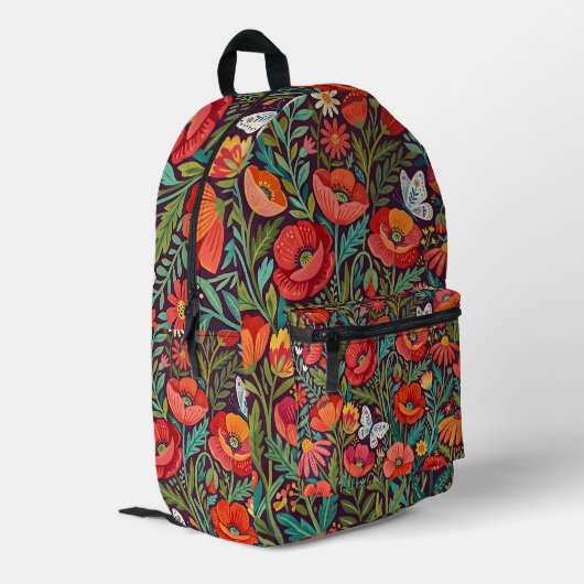 Abstrakte Kunst Mohn Schmetterlinge Rucksack (Rückseitige Ecke links)