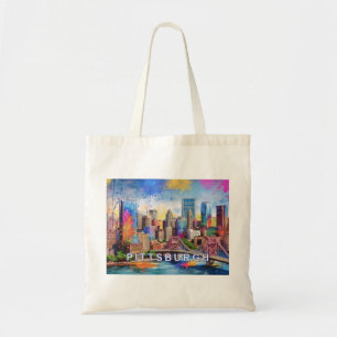 Abstrakte Kunst Pittsburgh Skyline Tragetasche