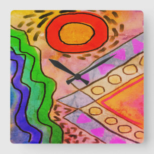 Abstrakte Kunst Quadratische Wanduhr