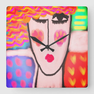 Abstrakte Kunst Quadratische Wanduhr