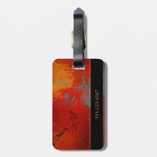 Abstrakte Kunst Rot, Aquau. Goldgrunge-Digital Gepäckanhänger (Rückseite vertikal)