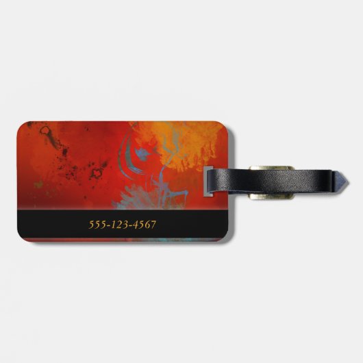 Abstrakte Kunst Rot, Aquau. Goldgrunge-Digital Gepäckanhänger (Rückseite horizontal)