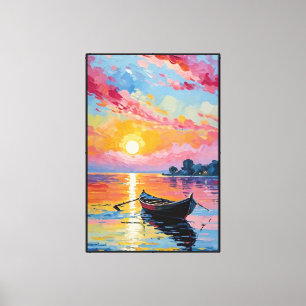 Abstrakte Kunst: Ruderboot bei Sonnenuntergang auf Leinwanddruck