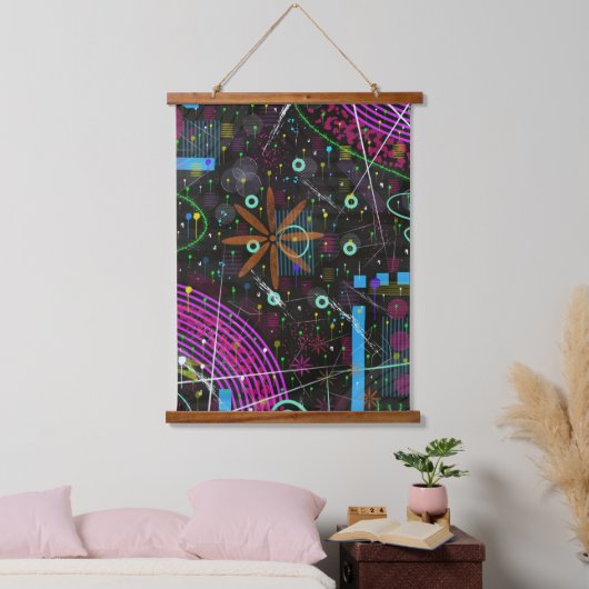 Abstrakte Kunst: Satellit Wandteppich Mit Holzrahmen (Schlafzimmer)