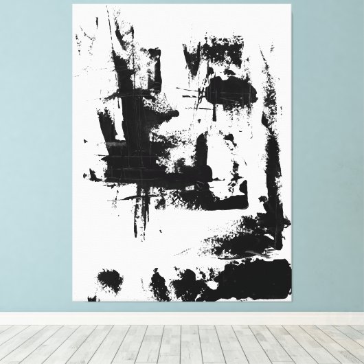 Abstrakte Kunst, Schwarz und Weiß Extra große Lein Leinwanddruck (Insitu (Holzboden))