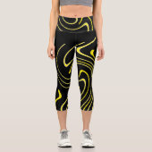 Abstrakte Kunst Schwarz-weiß Gelbe Linien Minimali Capri Leggings (Vorderseite)