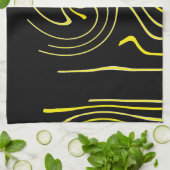 Abstrakte Kunst Schwarz-weiß Gelbe Linien Minimali Geschirrtuch (Gefaltet)