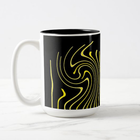 Abstrakte Kunst Schwarz-weiß Gelbe Linien Minimali Zweifarbige Tasse (Links)