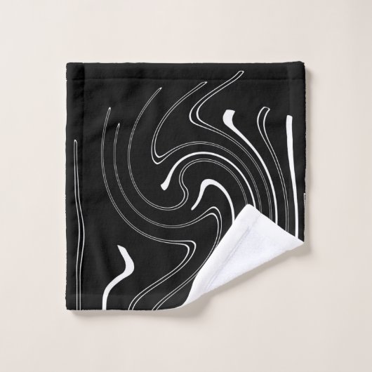 Abstrakte Kunst Schwarz-weiße Linien Twirl Minimal Badhandtuch Set (Waschlappen)