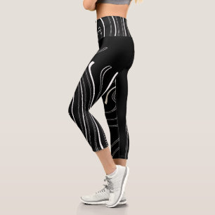 Abstrakte Kunst Schwarz-weiße Linien Twirt Minimal Capri Leggings
