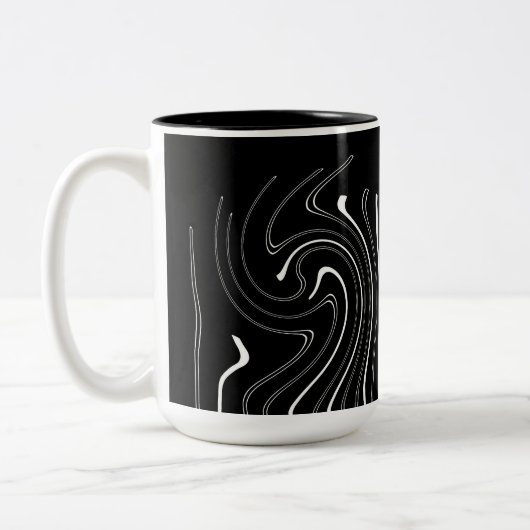 Abstrakte Kunst Schwarz-weiße Linien Twirt Minimal Zweifarbige Tasse (Links)