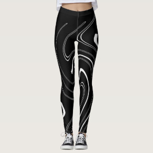 Abstrakte Kunst Schwarz Weiße Linien Wirbel Minima Leggings