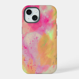 Abstrakte Kunst Wasserfarbe in Pink Gelb Lila iPhone 15 Hülle