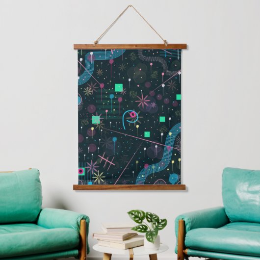 Abstrakte Kunst: Winterhimmel Wandteppich Mit Holzrahmen (Wohnzimmer)