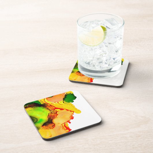 Abstrakte Kunstalkoholfarbe gelb Getränkeuntersetzer (Rechte Seite)