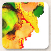 Abstrakte Kunstalkoholfarbe gelb Getränkeuntersetzer (Vorderseite)