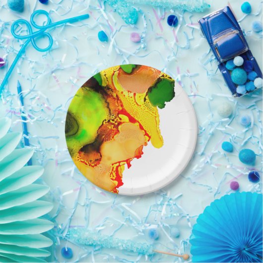 Abstrakte Kunstalkoholfarbe gelb Pappteller (Party)