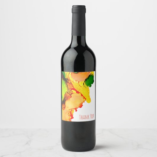 Abstrakte Kunstalkoholfarbe gelb Weinetikett (Vorderseite)