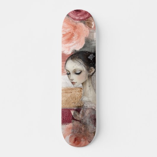 Abstrakte Kunstbedrückte Grunge Girl Mixed Media Skateboard (Vorne)