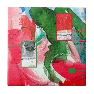abstrakte Kunstcollage, Mischmedien und Watercolor Fliese