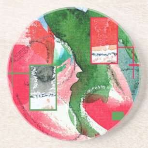 abstrakte Kunstcollage, Mischmedien und Watercolor Getränkeuntersetzer