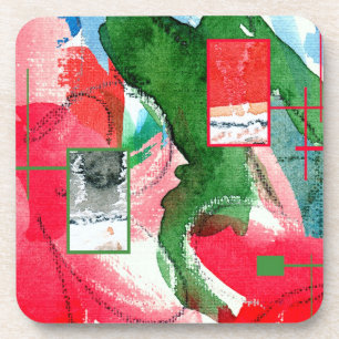 abstrakte Kunstcollage, Mischmedien und Watercolor Getränkeuntersetzer