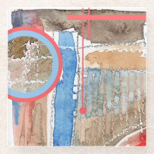 abstrakte Kunstcollage, Mischmedien und Watercolor Glasuntersetzer