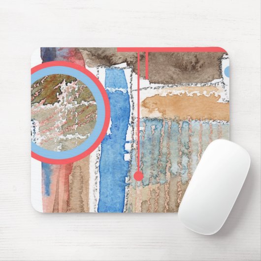 abstrakte Kunstcollage, Mischmedien und Watercolor Mousepad (Mit Mouse)