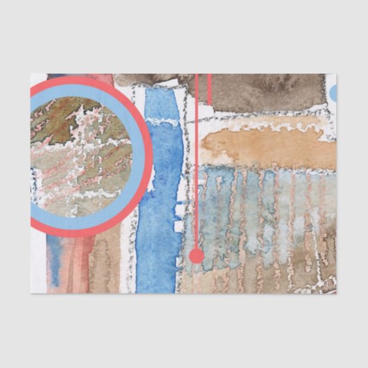 abstrakte Kunstcollage, Mischmedien und Watercolor Seidenpapier (Vorderseite)