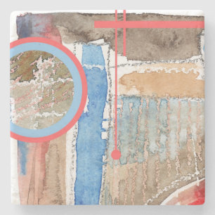 abstrakte Kunstcollage, Mischmedien und Watercolor Steinuntersetzer