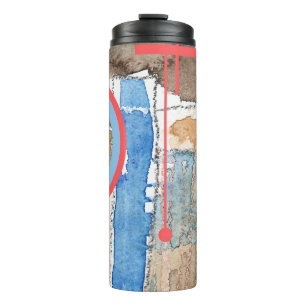 abstrakte Kunstcollage, Mischmedien und Watercolor Thermosbecher