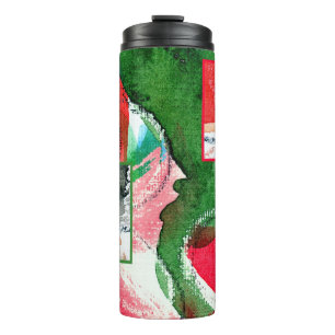 abstrakte Kunstcollage, Mischmedien und Watercolor Thermosbecher